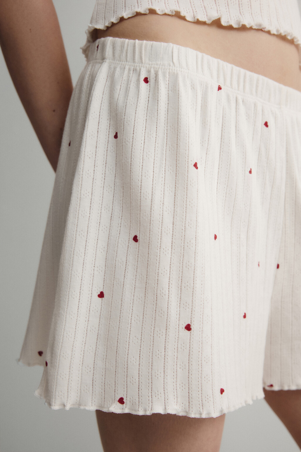 Шорты домашние хлопковые ажурные - цвет красный - 6