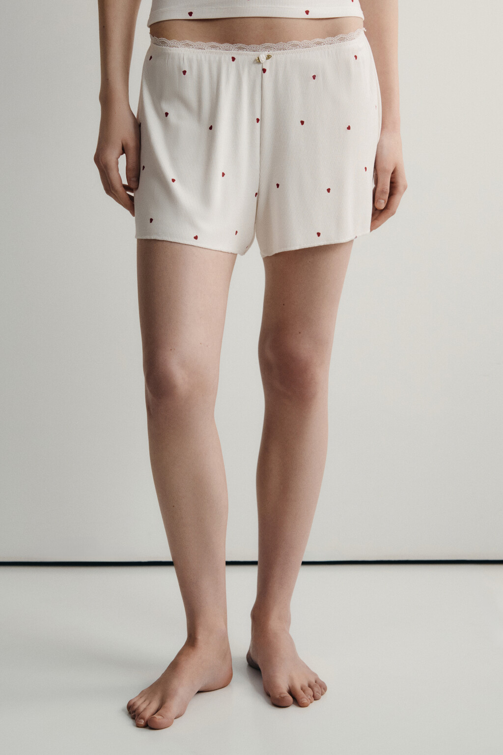 Шорты домашние вискозные в рубчик - цвет красный - 2