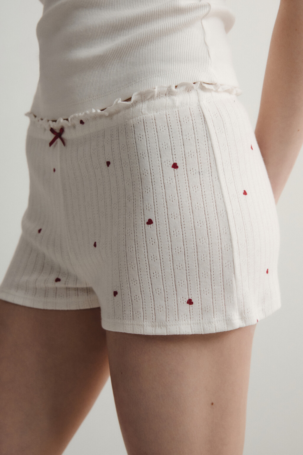 Шорты домашние хлопковые ажурные - цвет красный - 7