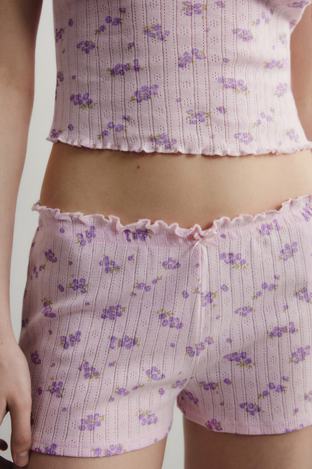 Шорты домашние хлопковые ажурные - цвет розовый - 1