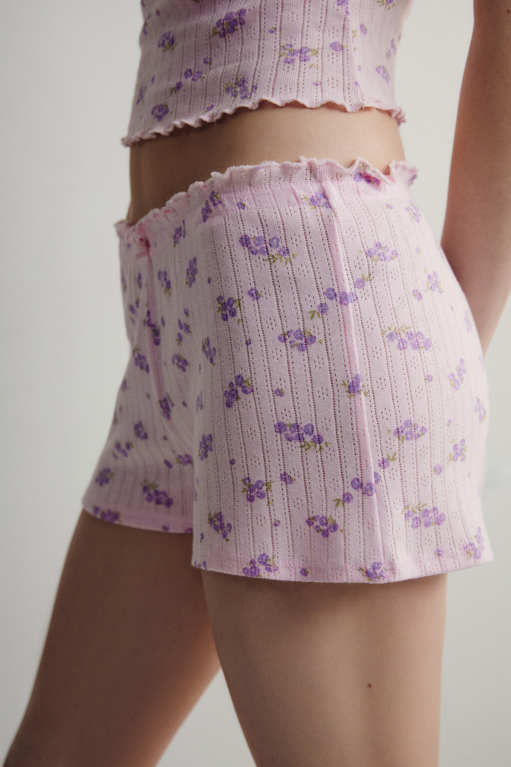 Шорты домашние хлопковые ажурные - цвет розовый - 6