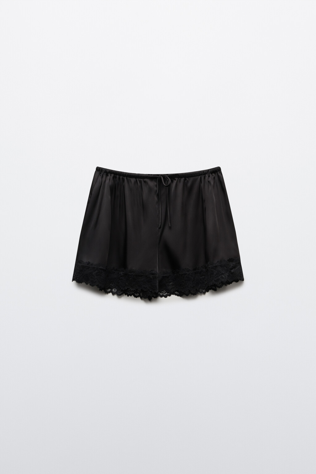 Шорты домашние атласные на завязках с кружевом - цвет черный - 7