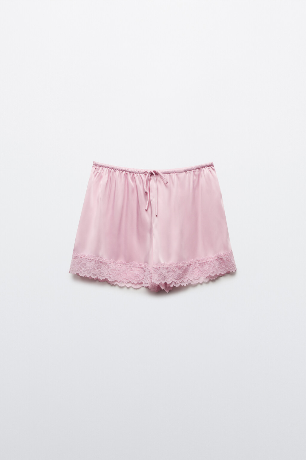 Шорты домашние атласные на завязках с кружевом - цвет розовый - 8