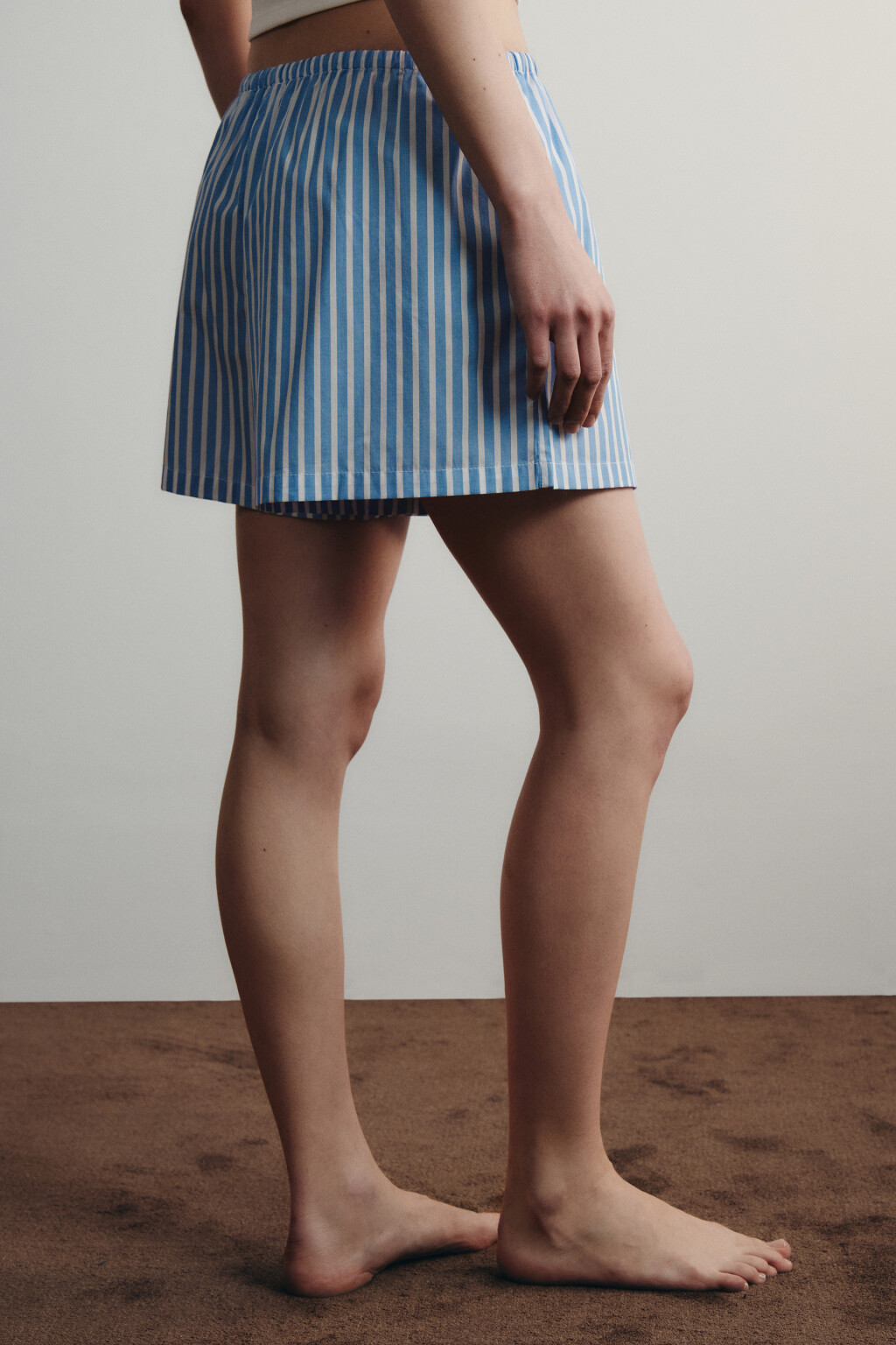 Шорты домашние хлопковые в полоску на завязках - цвет синий - 4