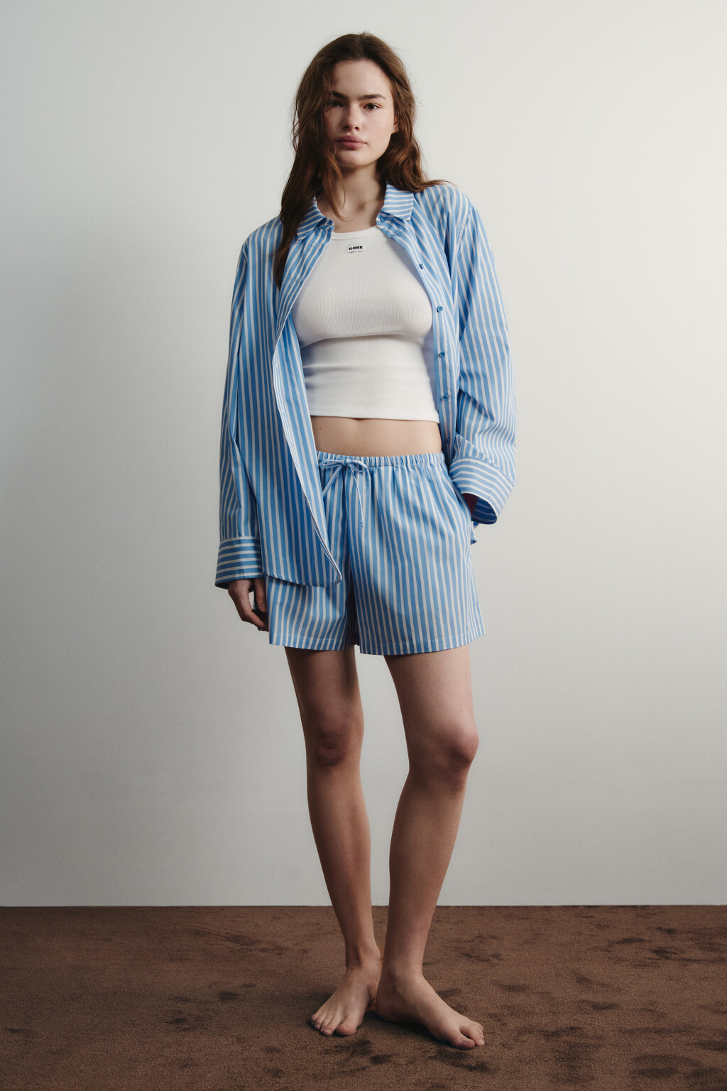 Шорты домашние хлопковые в полоску на завязках - цвет синий - 5