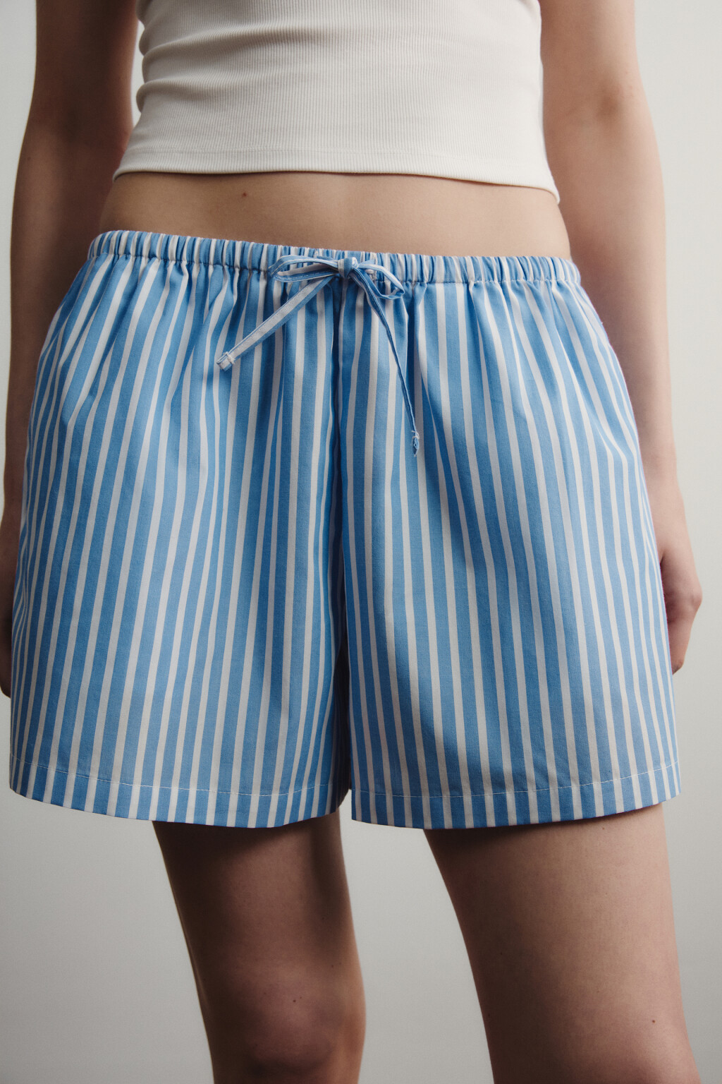 Шорты домашние хлопковые в полоску на завязках - цвет синий - 6