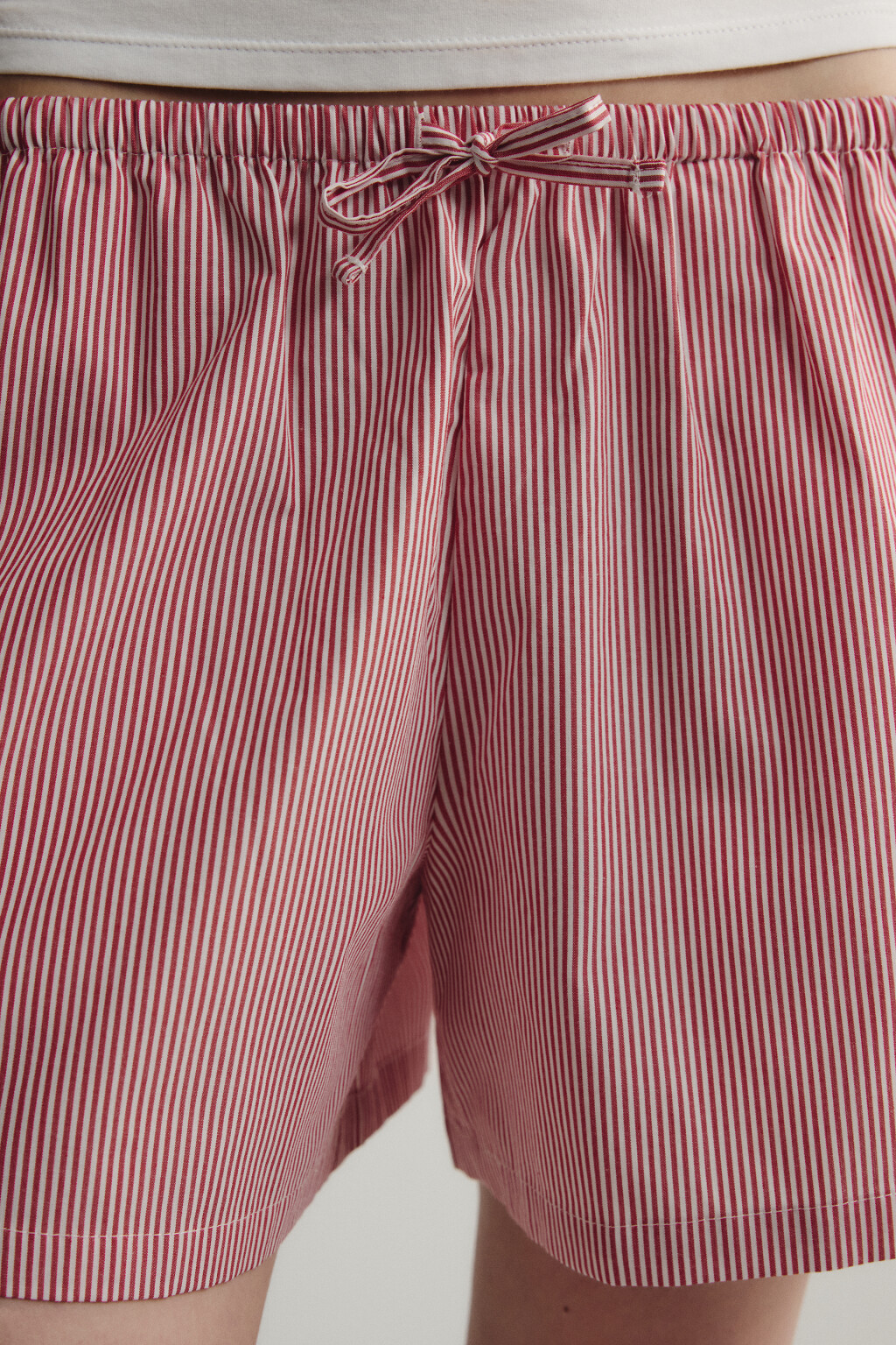 Шорты домашние хлопковые в полоску на завязках - цвет красный - 5