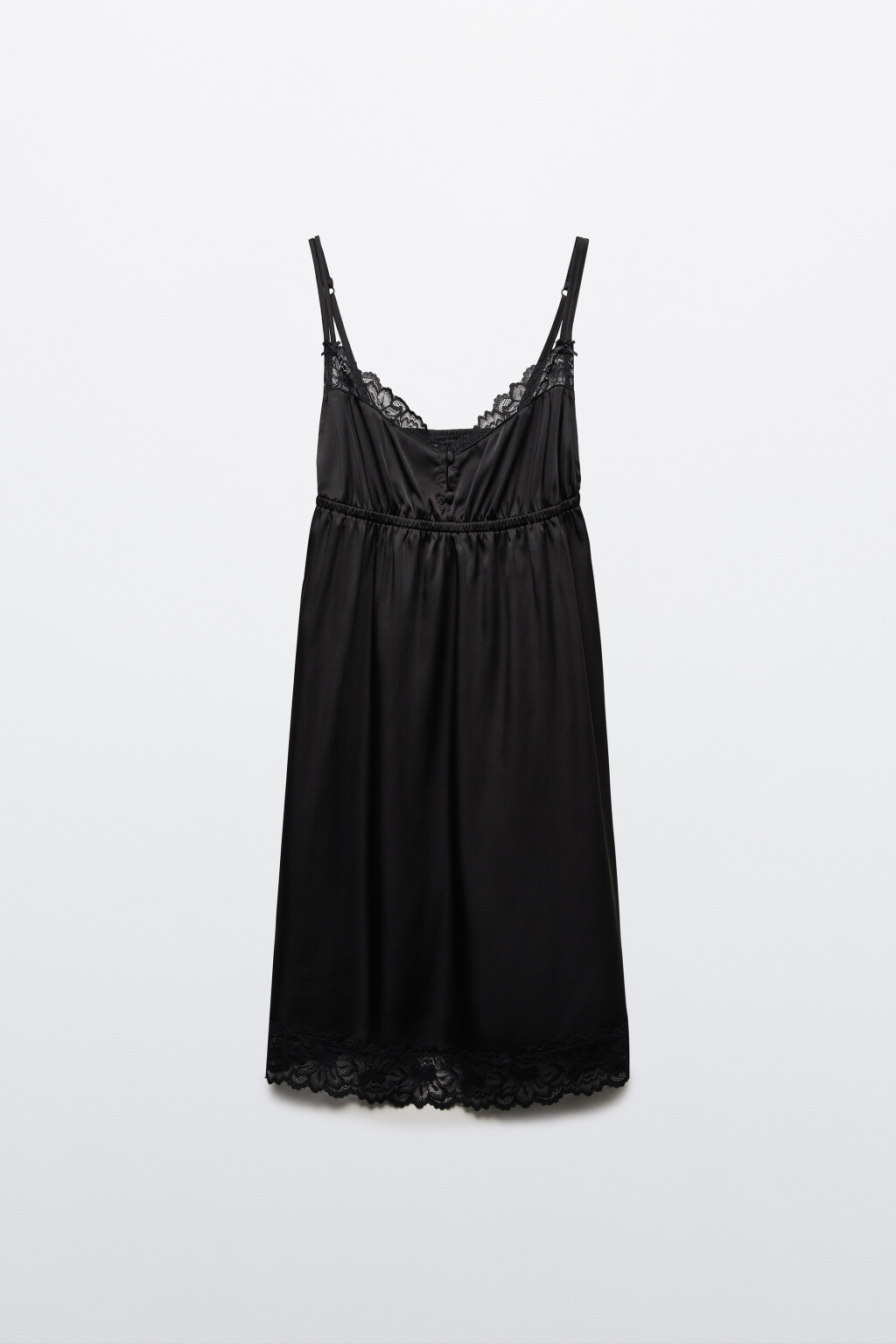 Платье домашнее атласное с кружевом на тонких бретелях - цвет черный - 7