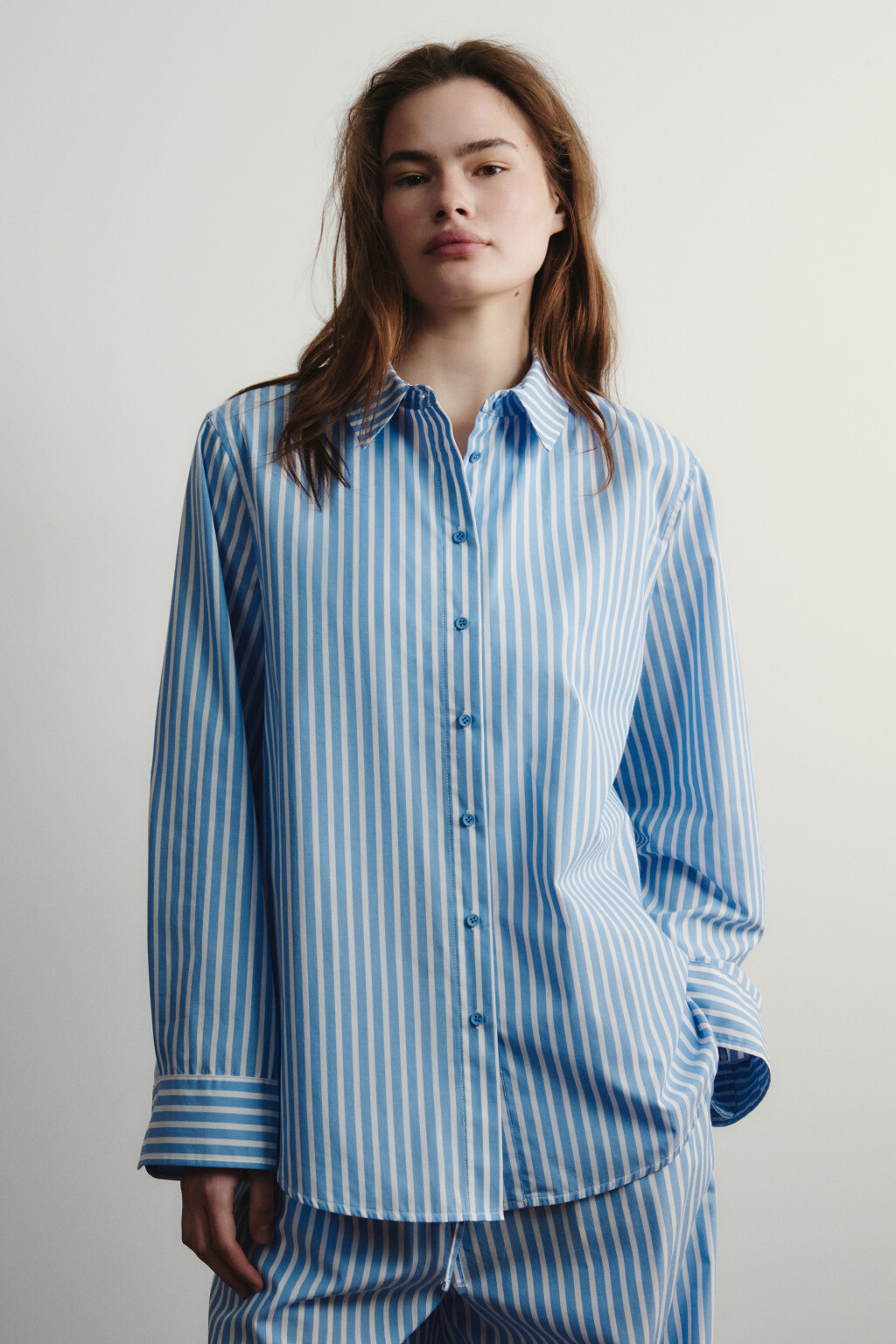 Рубашка домашняя хлопковая в полоску - цвет синий - 2