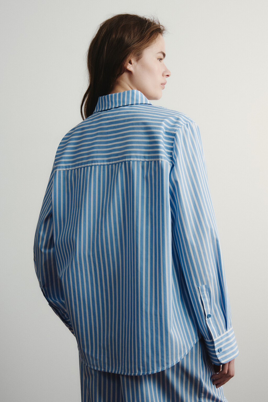Рубашка домашняя хлопковая в полоску - цвет синий - 3