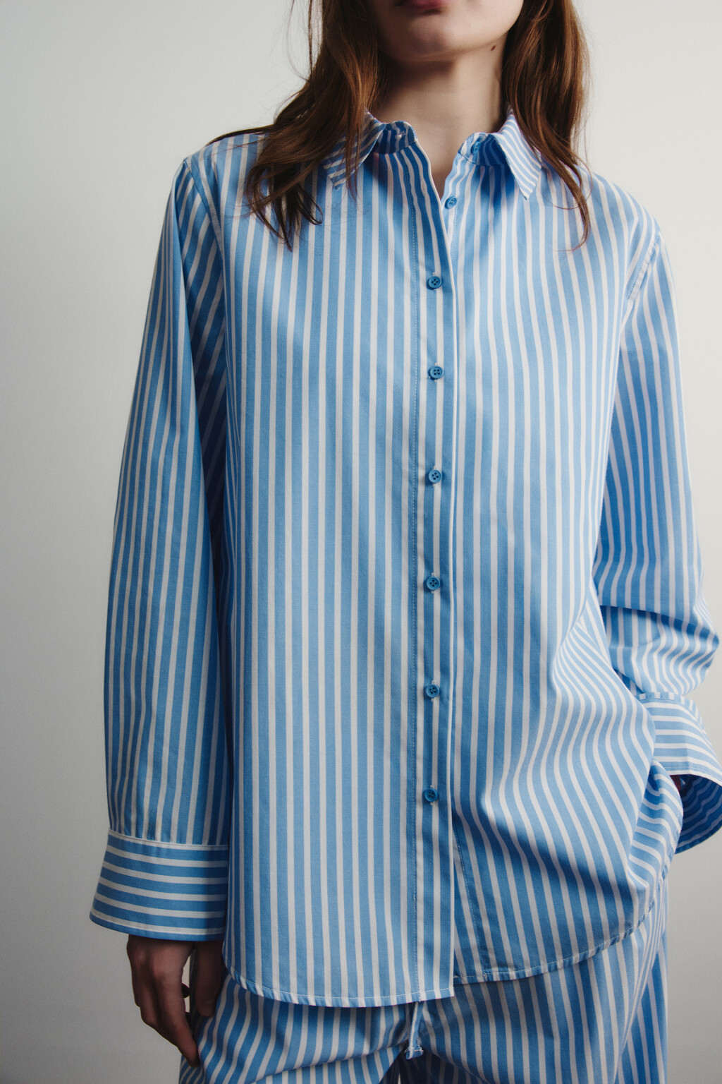 Рубашка домашняя хлопковая в полоску - цвет синий - 5