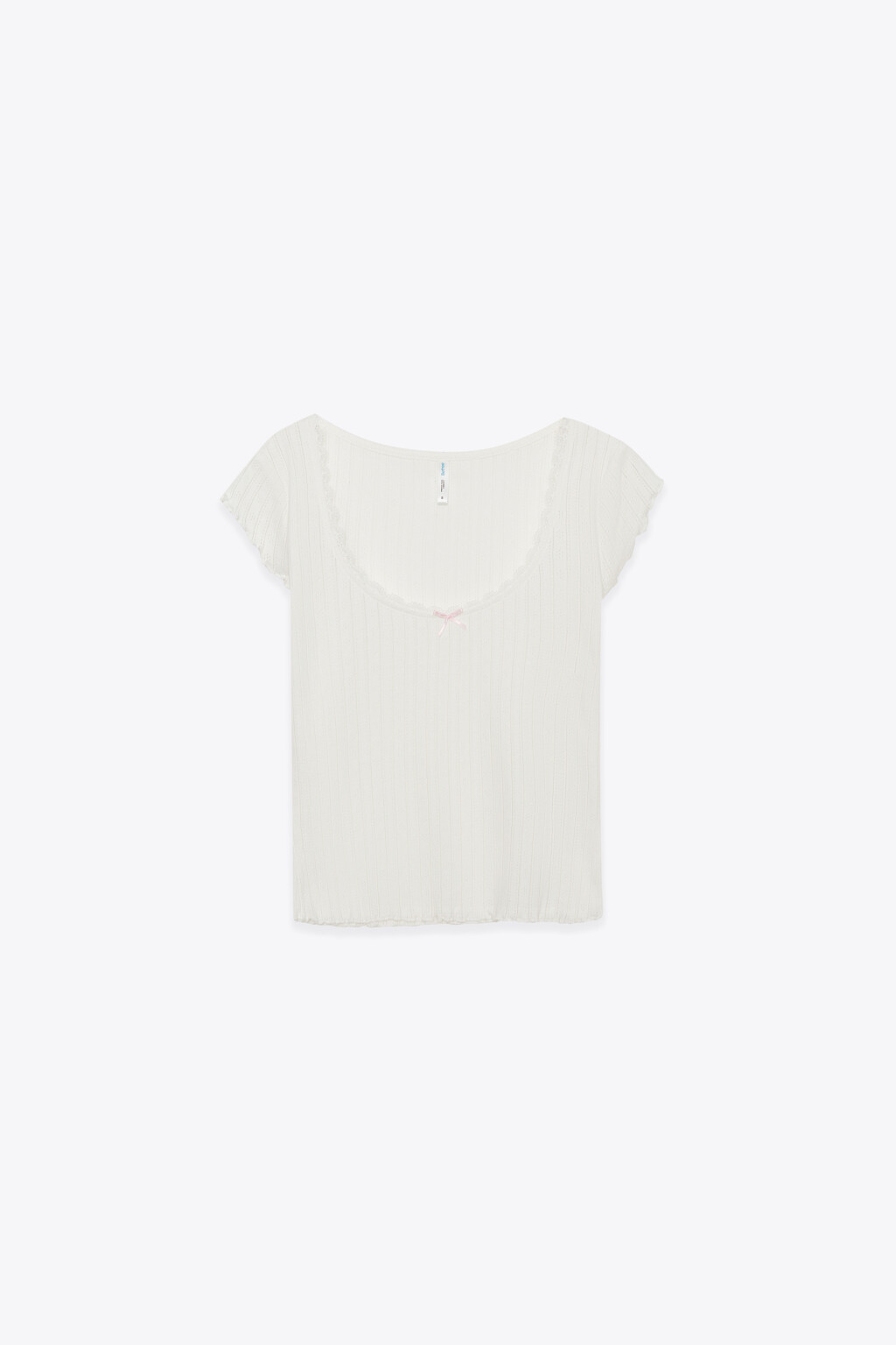 Футболка домашняя приталенная хлопковая ажурная - цвет ванильный - 1