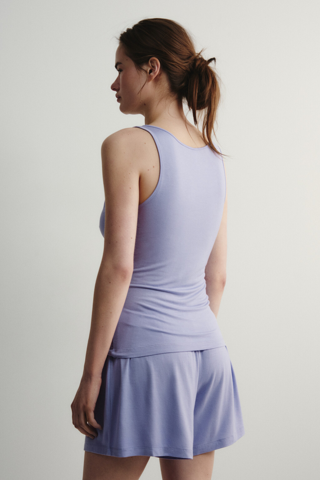 Майка-топ домашняя вискозная на пуговицах - цвет голубой - 3