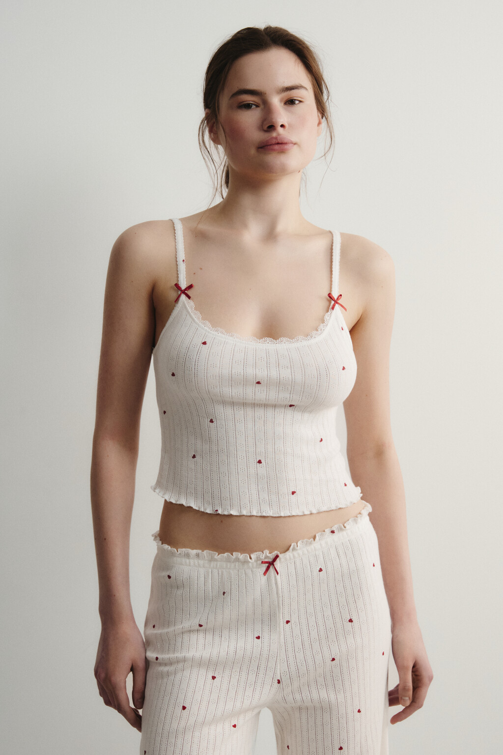 Майка-топ домашняя хлопковая укороченная ажурная - цвет ванильный - 3