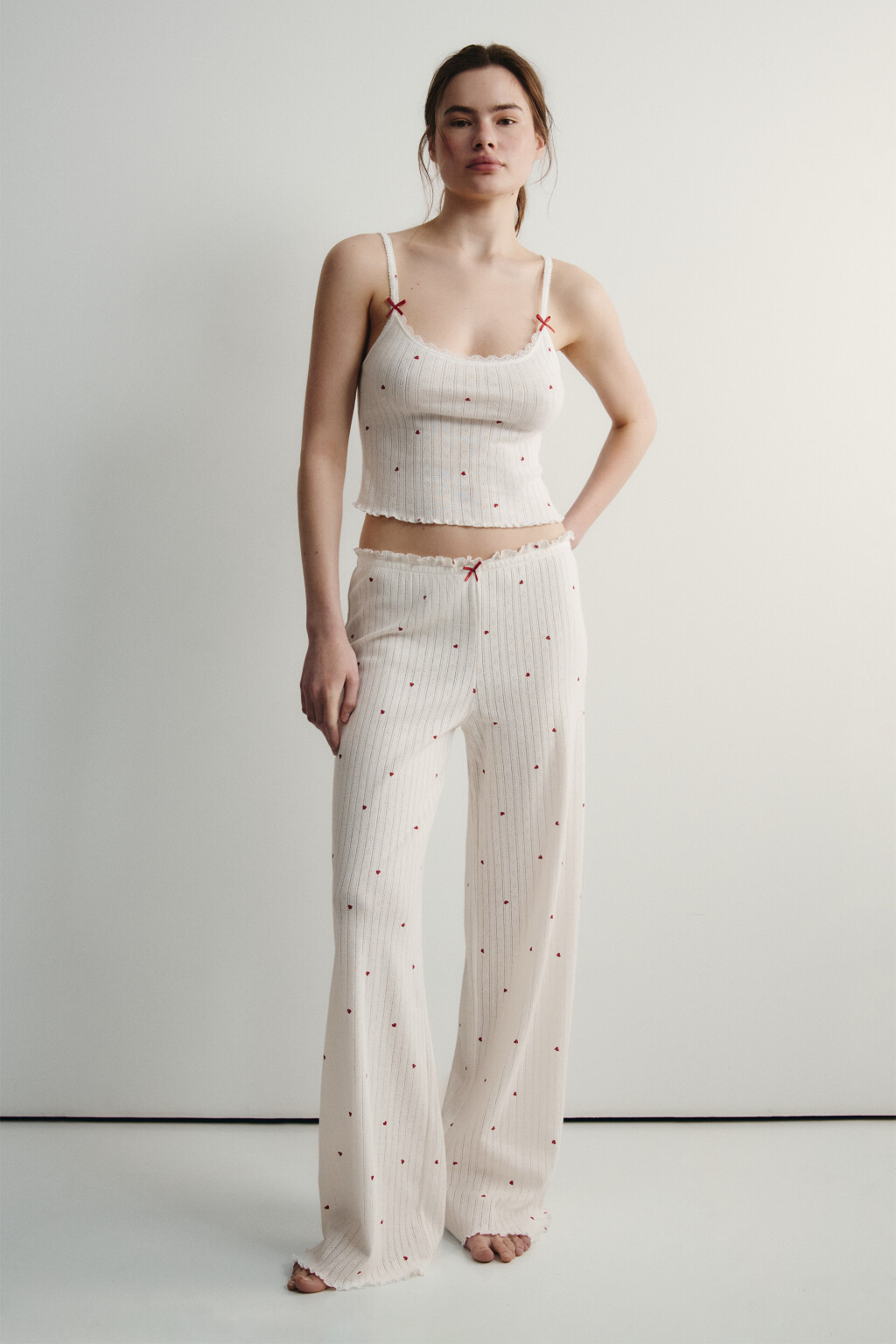 Майка-топ домашняя хлопковая укороченная ажурная - цвет ванильный - 5