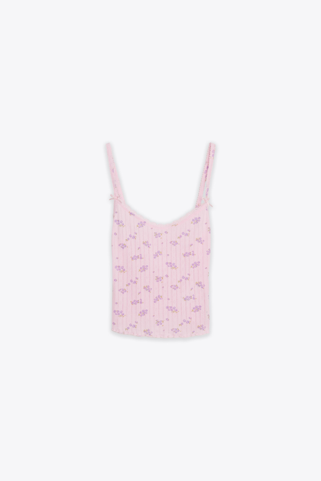 Майка-топ домашняя хлопковая укороченная ажурная - цвет розовый - 7