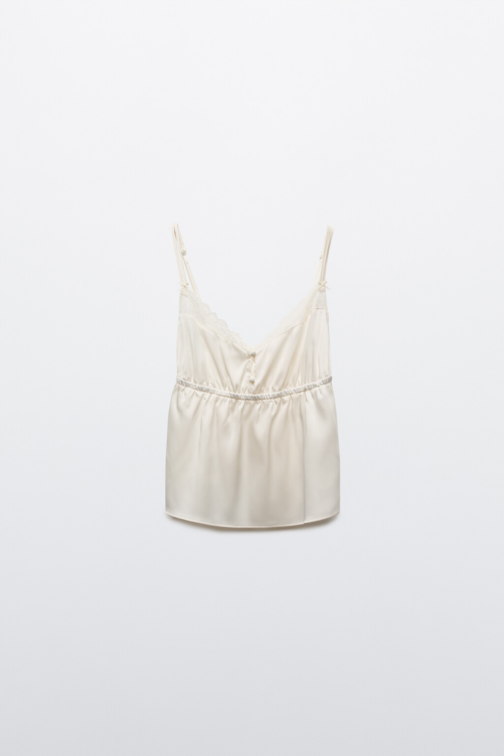 Майка домашняя атласная на тонких бретелях и пуговицах - цвет ванильный - 7