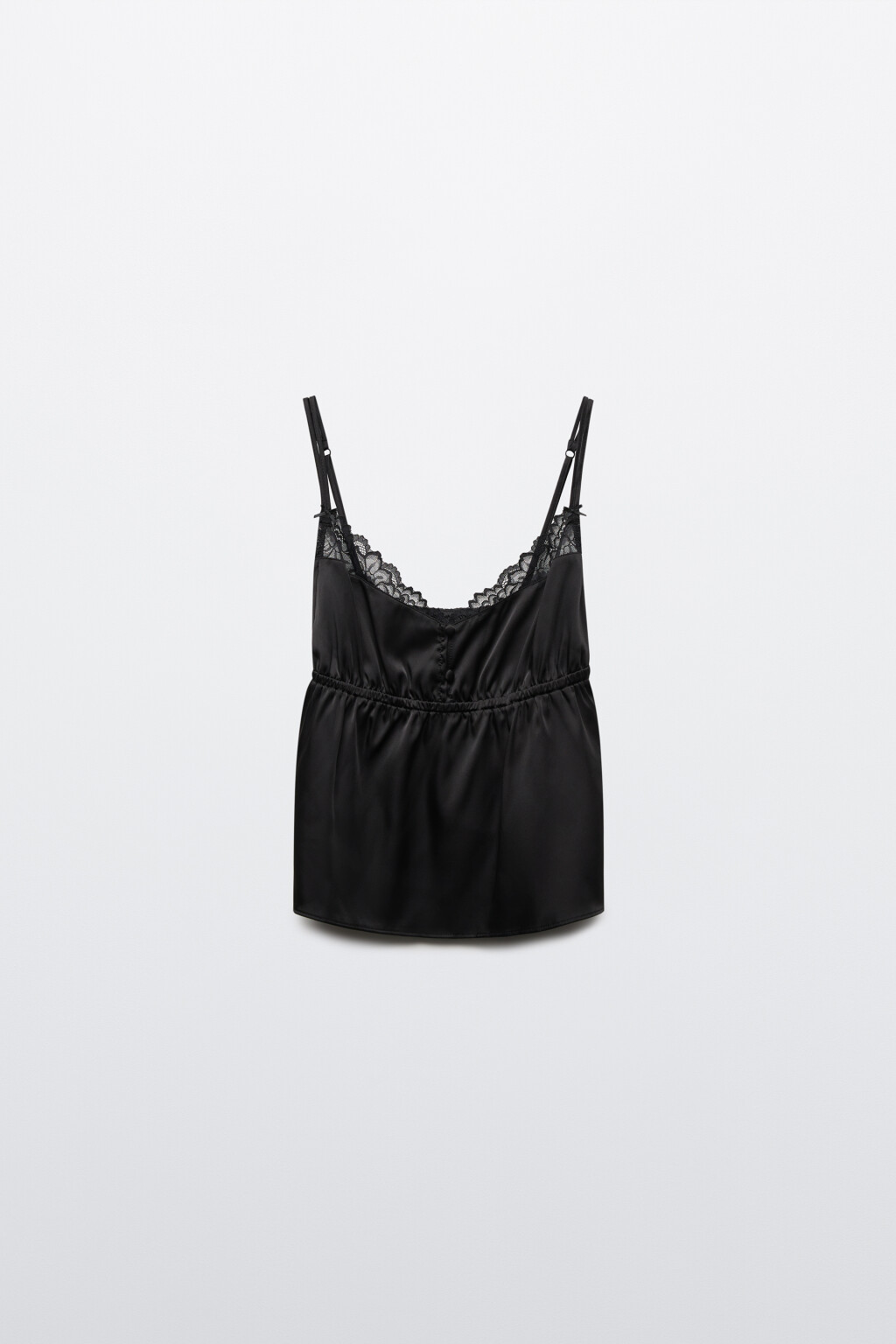 Майка домашняя атласная на тонких бретелях и пуговицах - цвет черный - 7