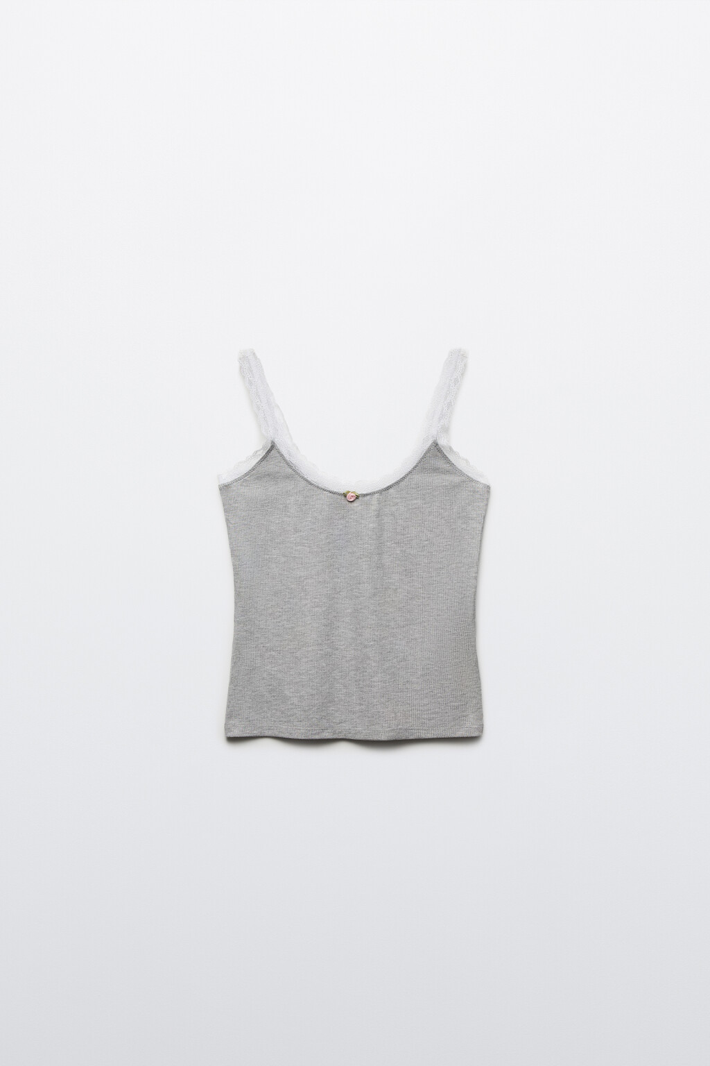 Майка домашняя вискозная приталенная с кружевом - цвет серый - 1