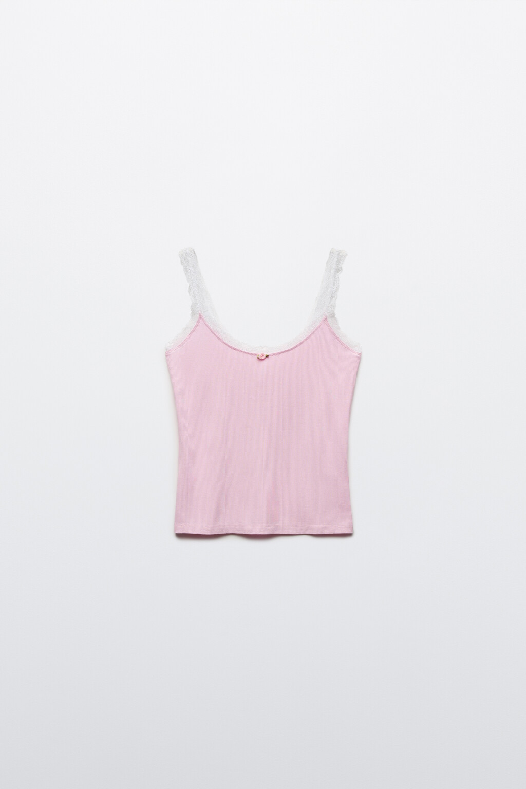 Майка домашняя вискозная приталенная с кружевом - цвет розовый - 1