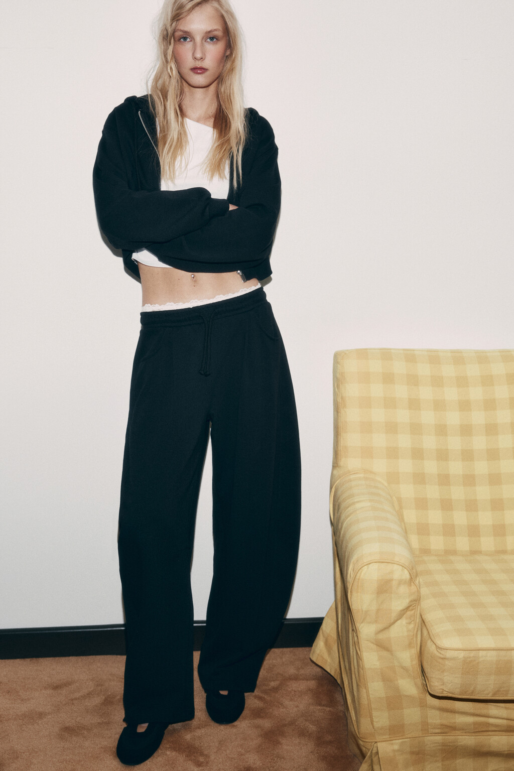 брюки barrel fit из футера со средней посадкой - цвет черный - 2