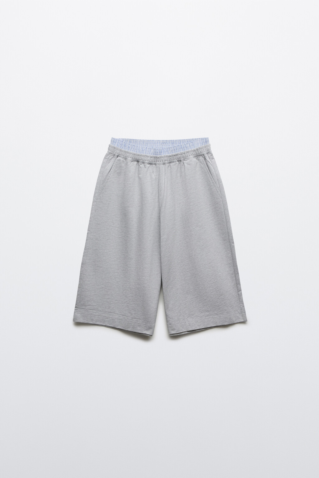 Шорты-бермуды из футера с имитацией второго слоя - цвет серый - 1