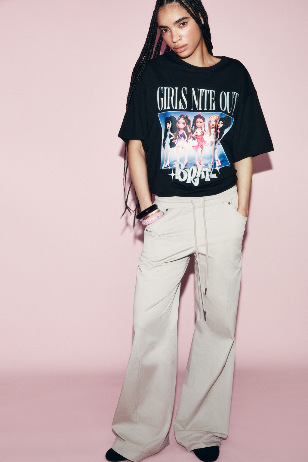 Футболка хлопковая оверсайз с принтом - цвет черный - 2