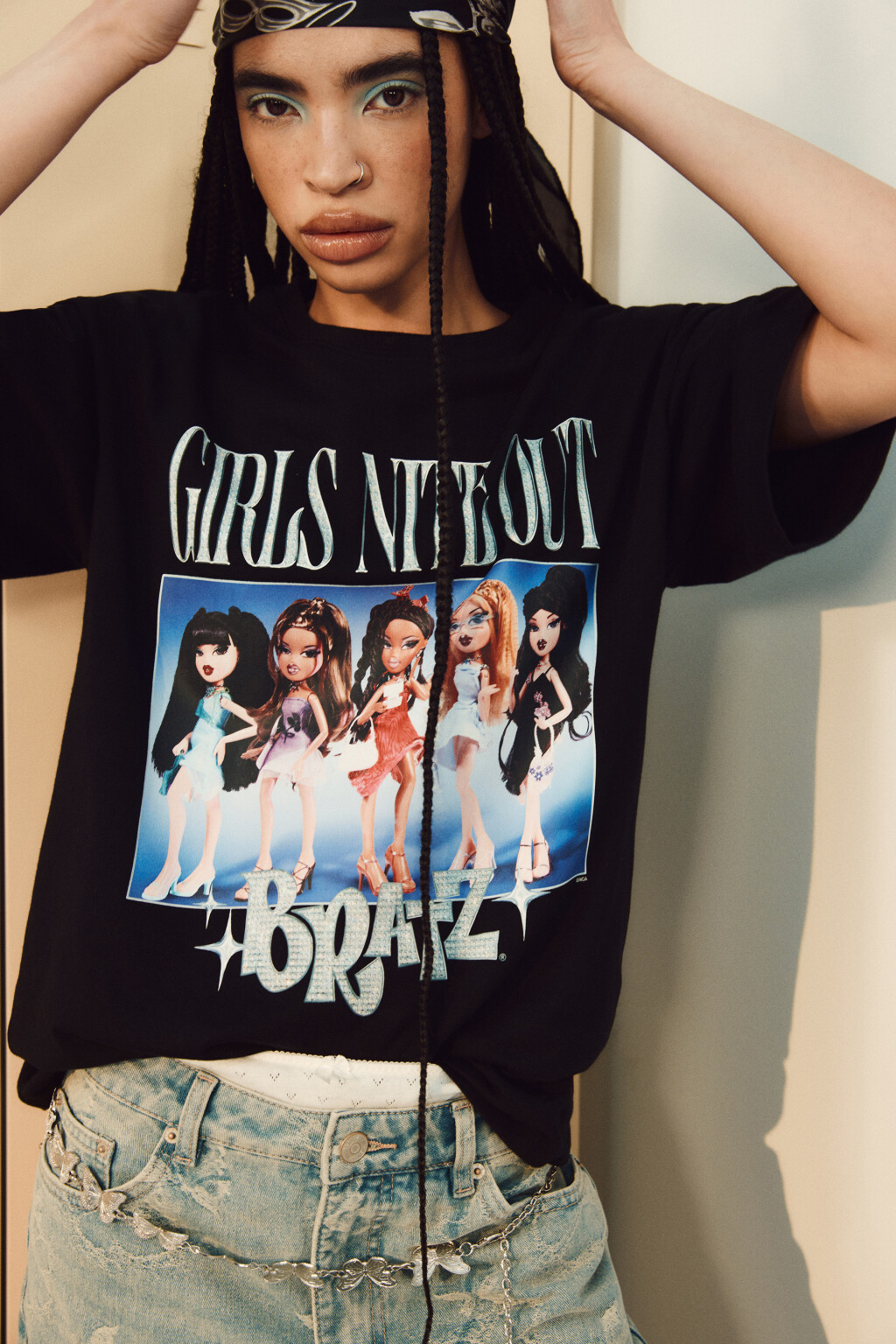 Футболка хлопковая оверсайз с принтом - цвет черный - 1