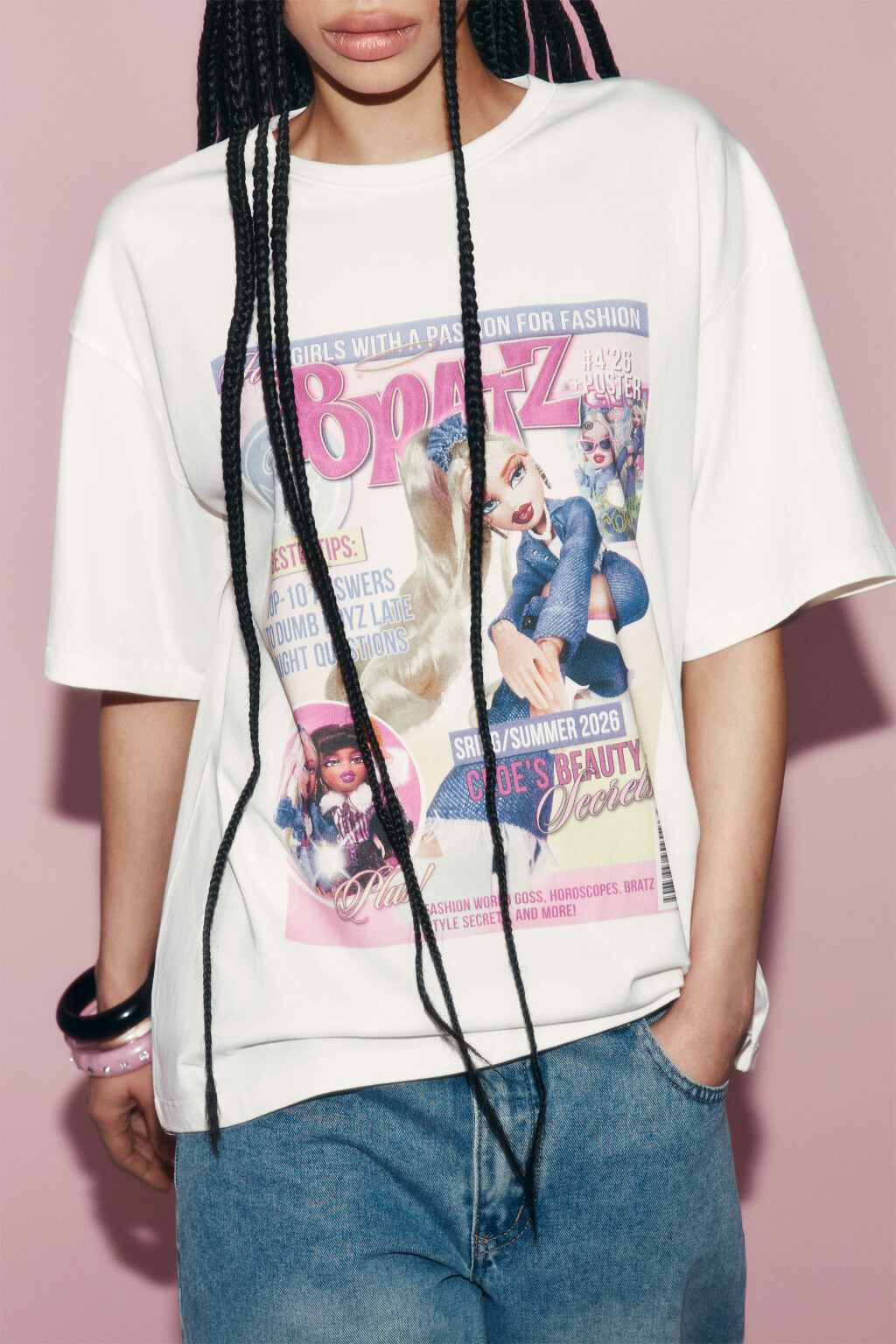 Футболка хлопковая оверсайз с принтом - цвет бежевый - 2