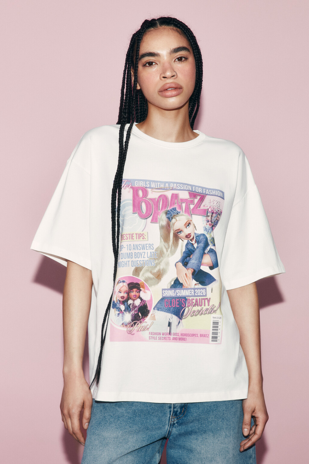 Футболка хлопковая оверсайз с принтом - цвет бежевый - 3