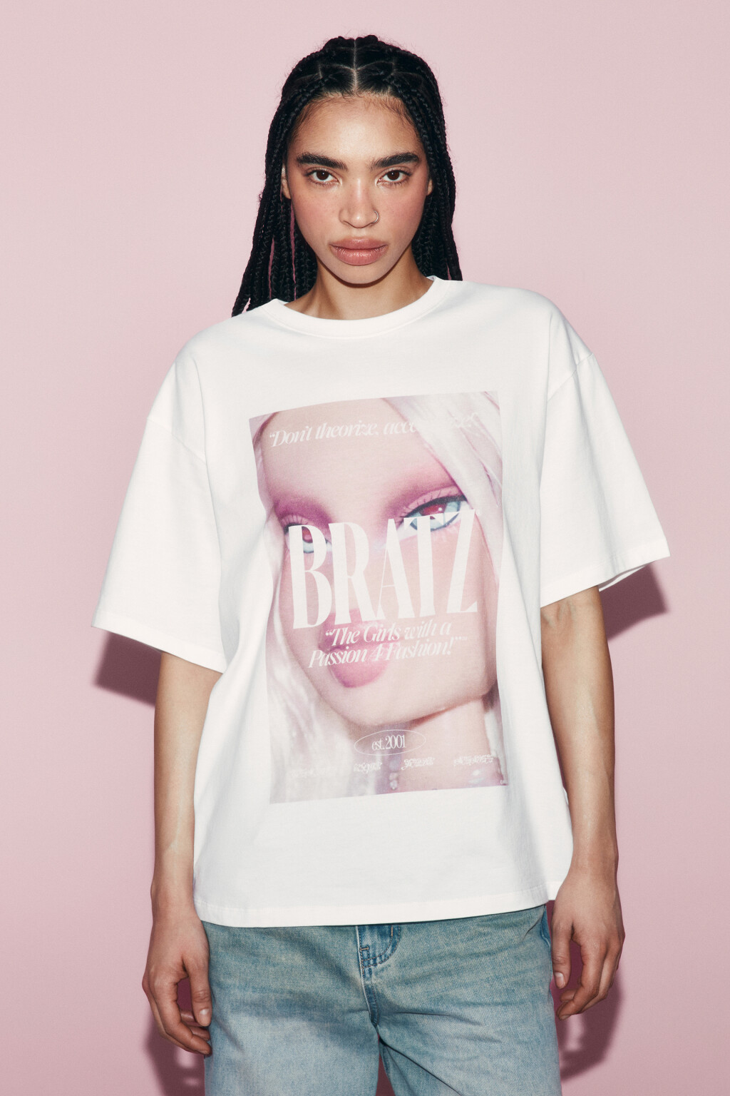 Футболка хлопковая оверсайз с принтом - цвет белый - 4