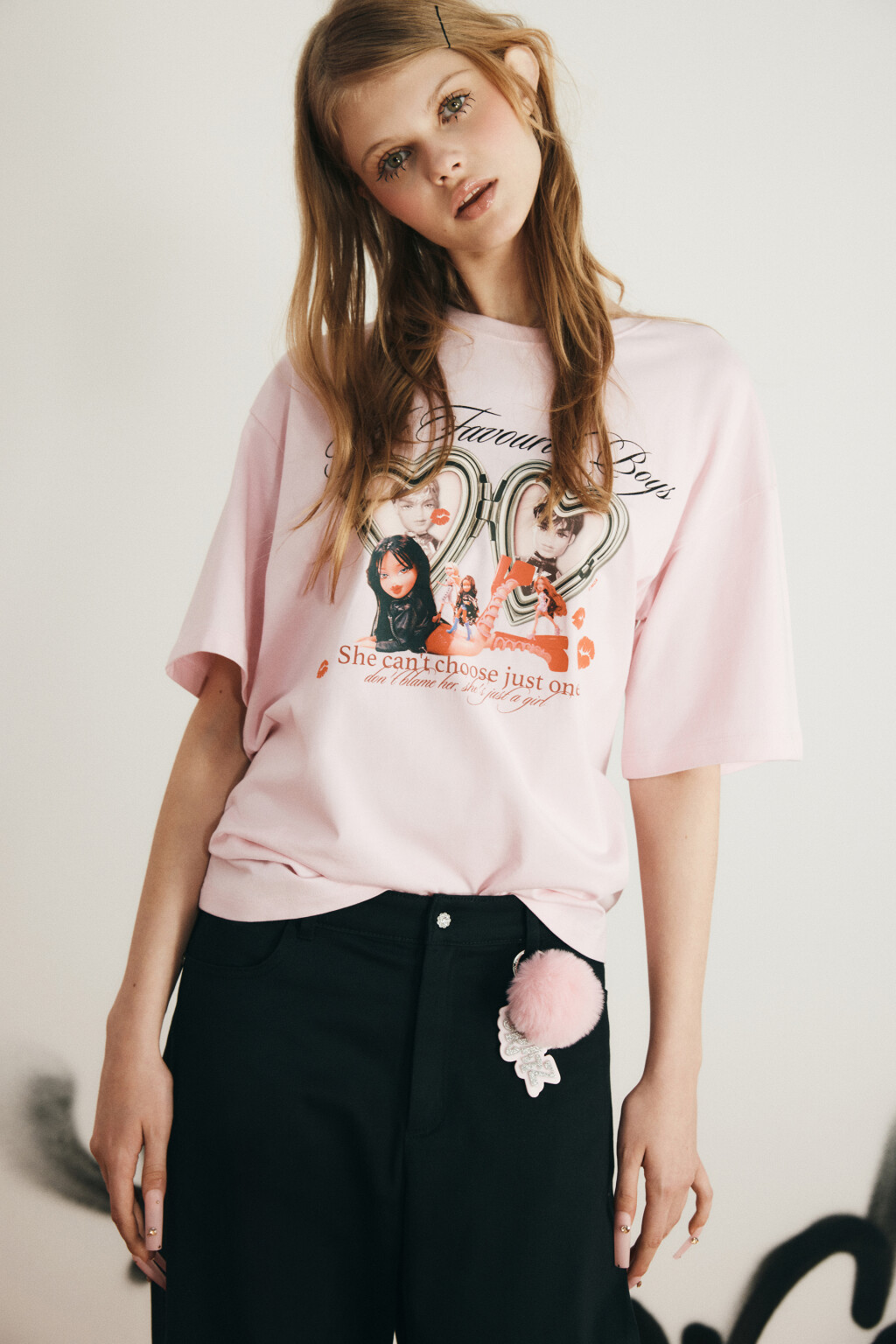 Футболка хлопковая оверсайз с принтом - цвет розовый - 1