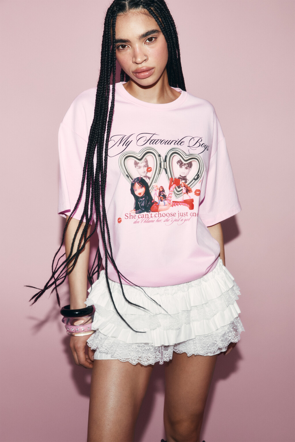 Футболка хлопковая оверсайз с принтом - цвет розовый - 3