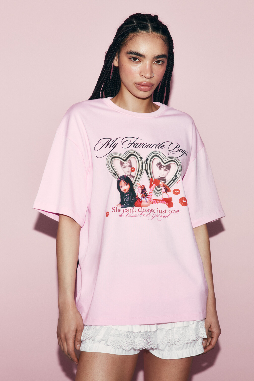 Футболка хлопковая оверсайз с принтом - цвет розовый - 4