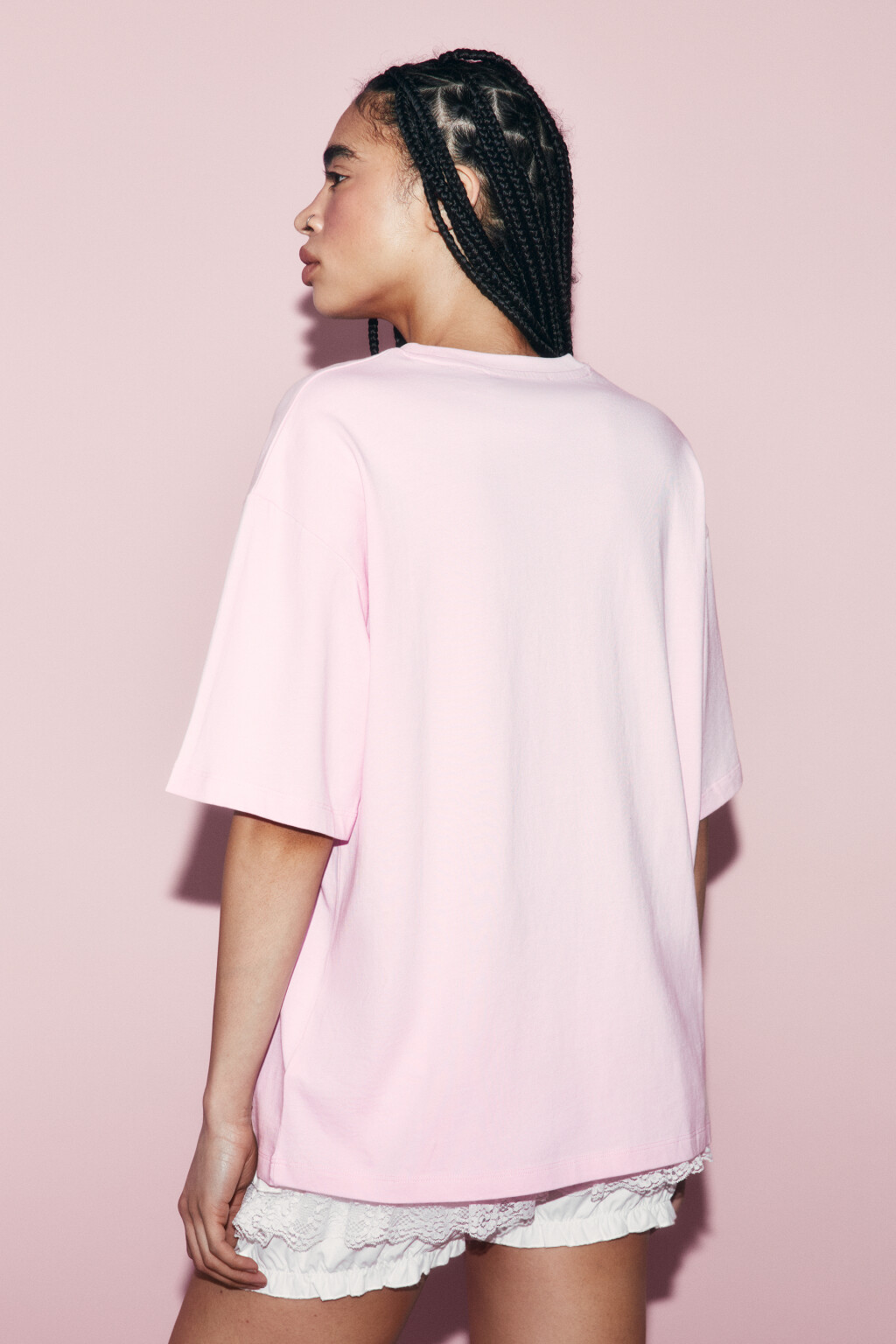 Футболка хлопковая оверсайз с принтом - цвет розовый - 5