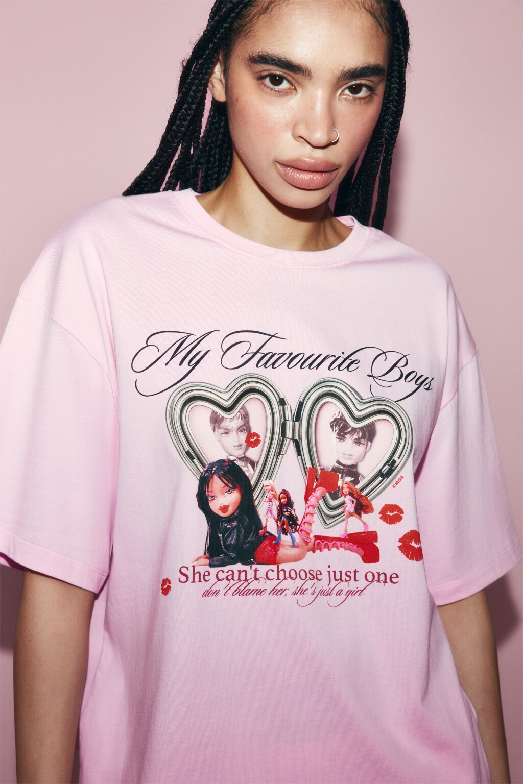 Футболка хлопковая оверсайз с принтом - цвет розовый - 7