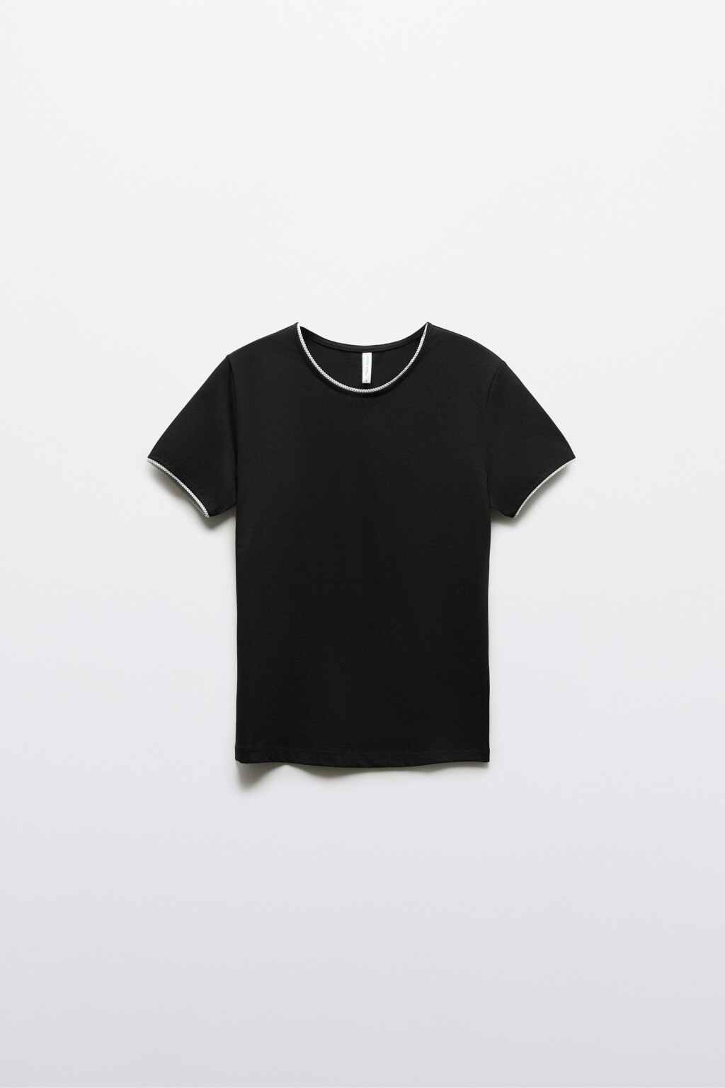 Футболка-топ хлопковая с контрастной окантовкой - цвет черный - 1