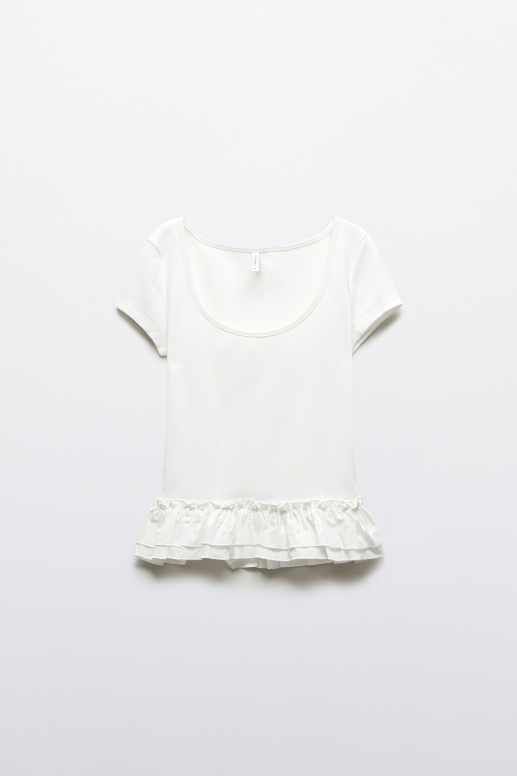 Футболка-топ полуприлегающая с двойной баской - цвет белый - 1