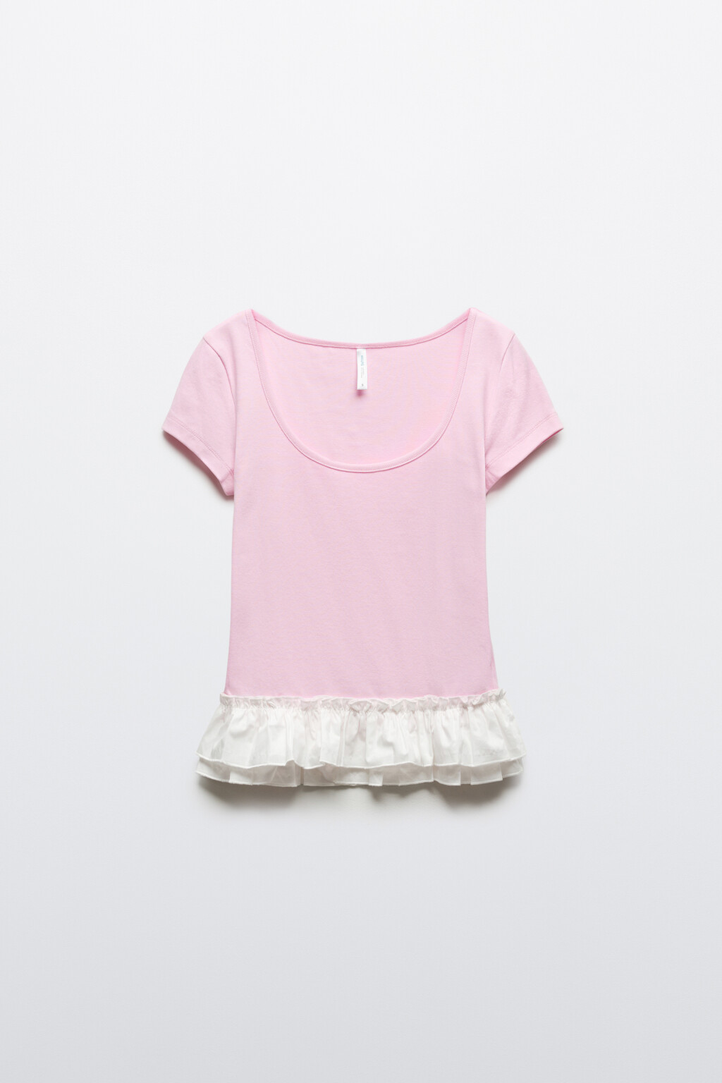Футболка-топ полуприлегающая с двойной баской - цвет розовый - 1