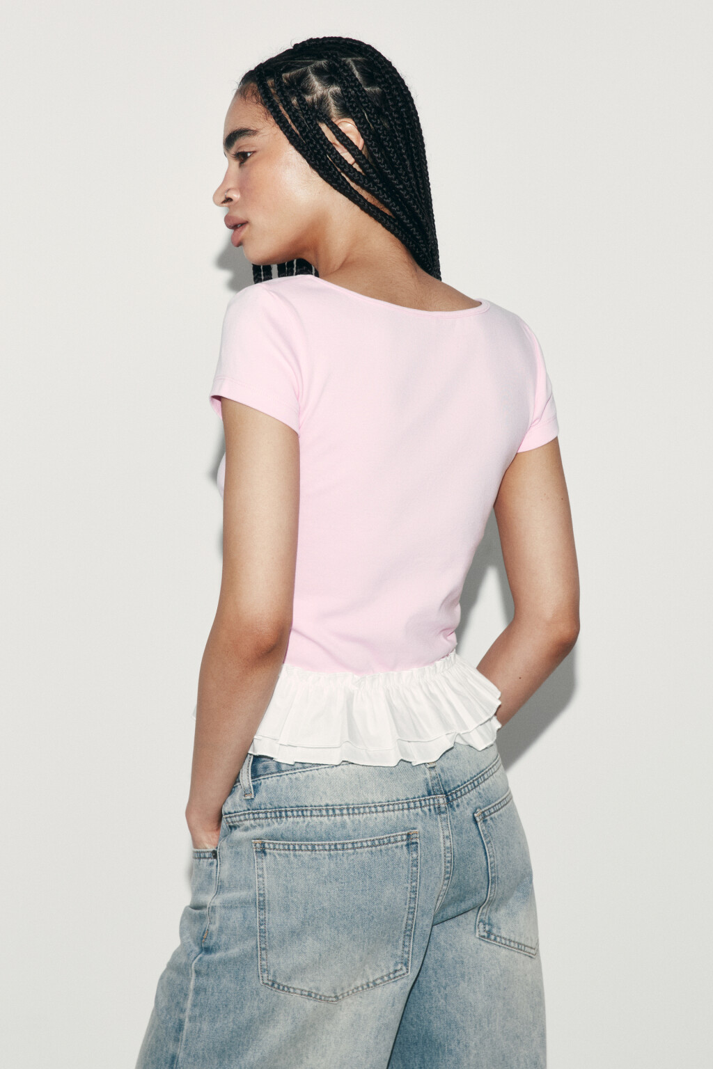 Футболка-топ полуприлегающая с двойной баской - цвет розовый - 4