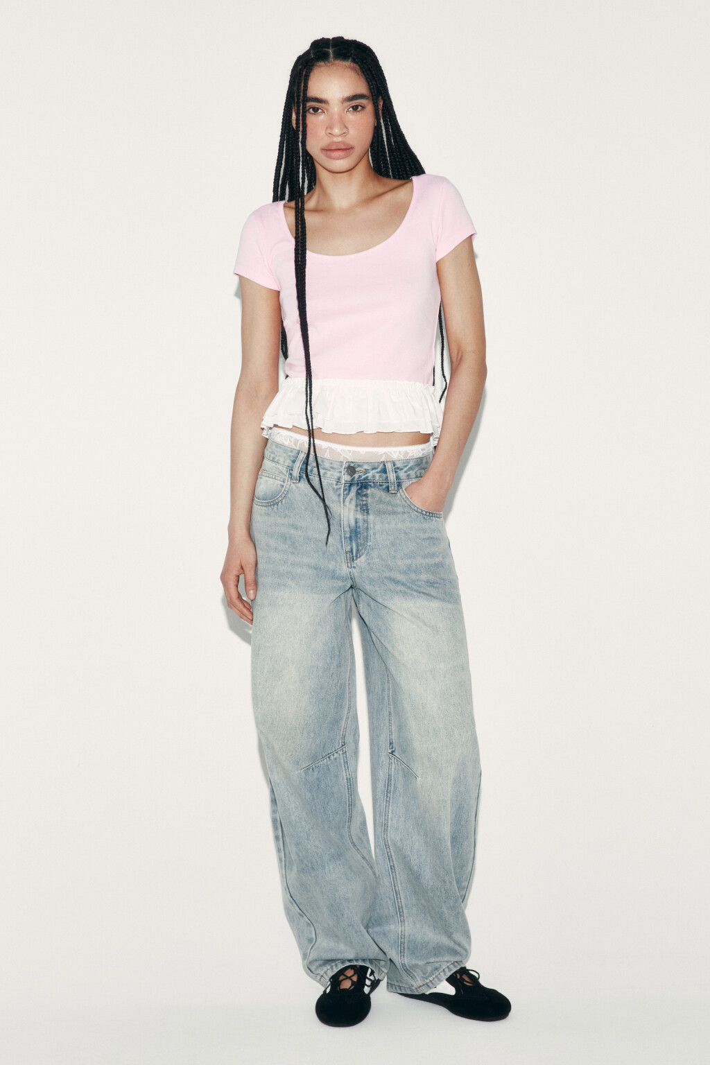 Футболка-топ полуприлегающая с двойной баской - цвет розовый - 5