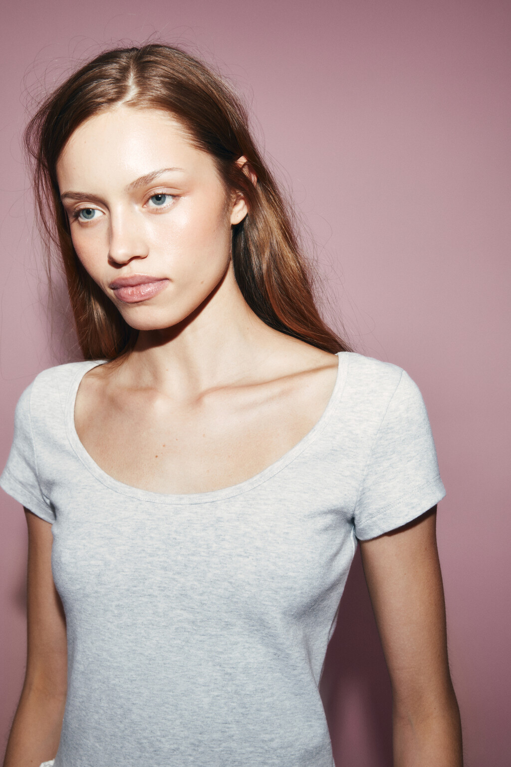 Футболка-топ полуприлегающая с двойной баской - цвет серый - 6