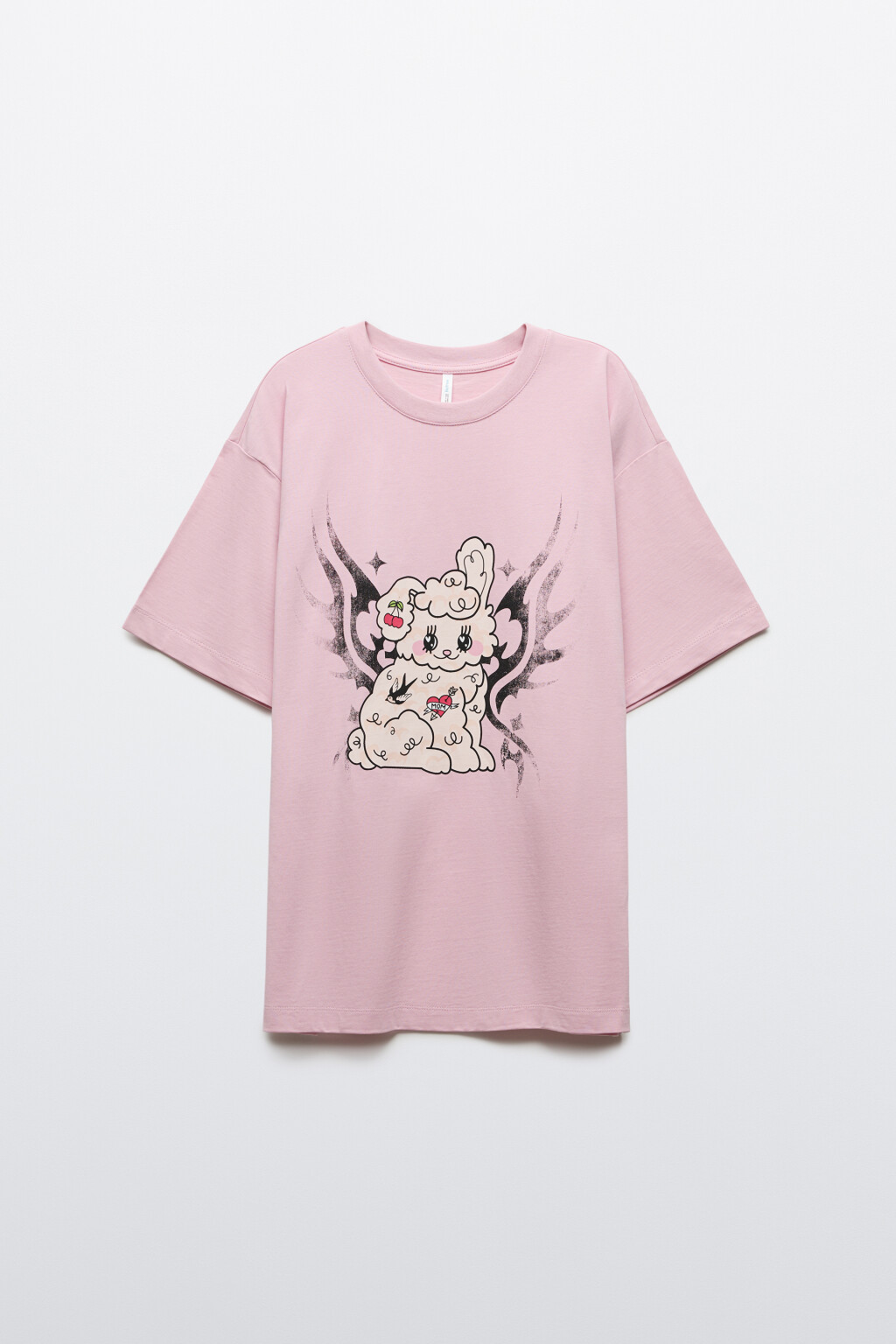 Футболка хлопковая оверсайз с принтом - цвет розовый - 1