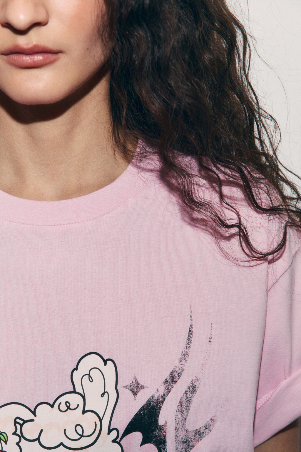 Футболка хлопковая оверсайз с принтом - цвет розовый - 7