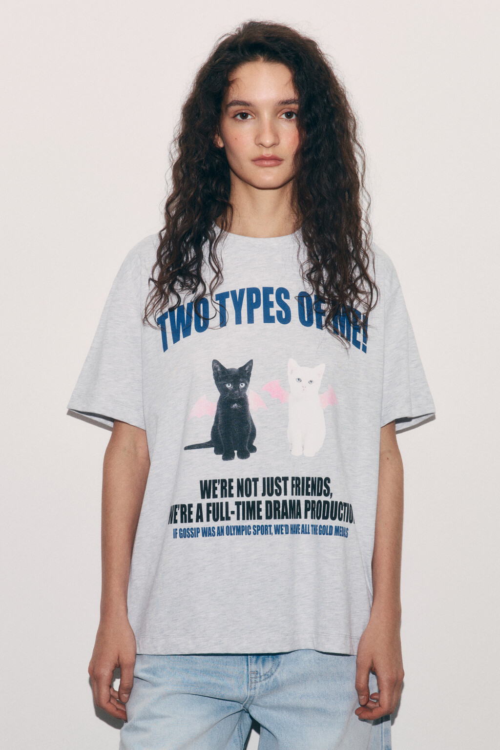 Футболка хлопковая oversize с принтом - цвет серый - 3