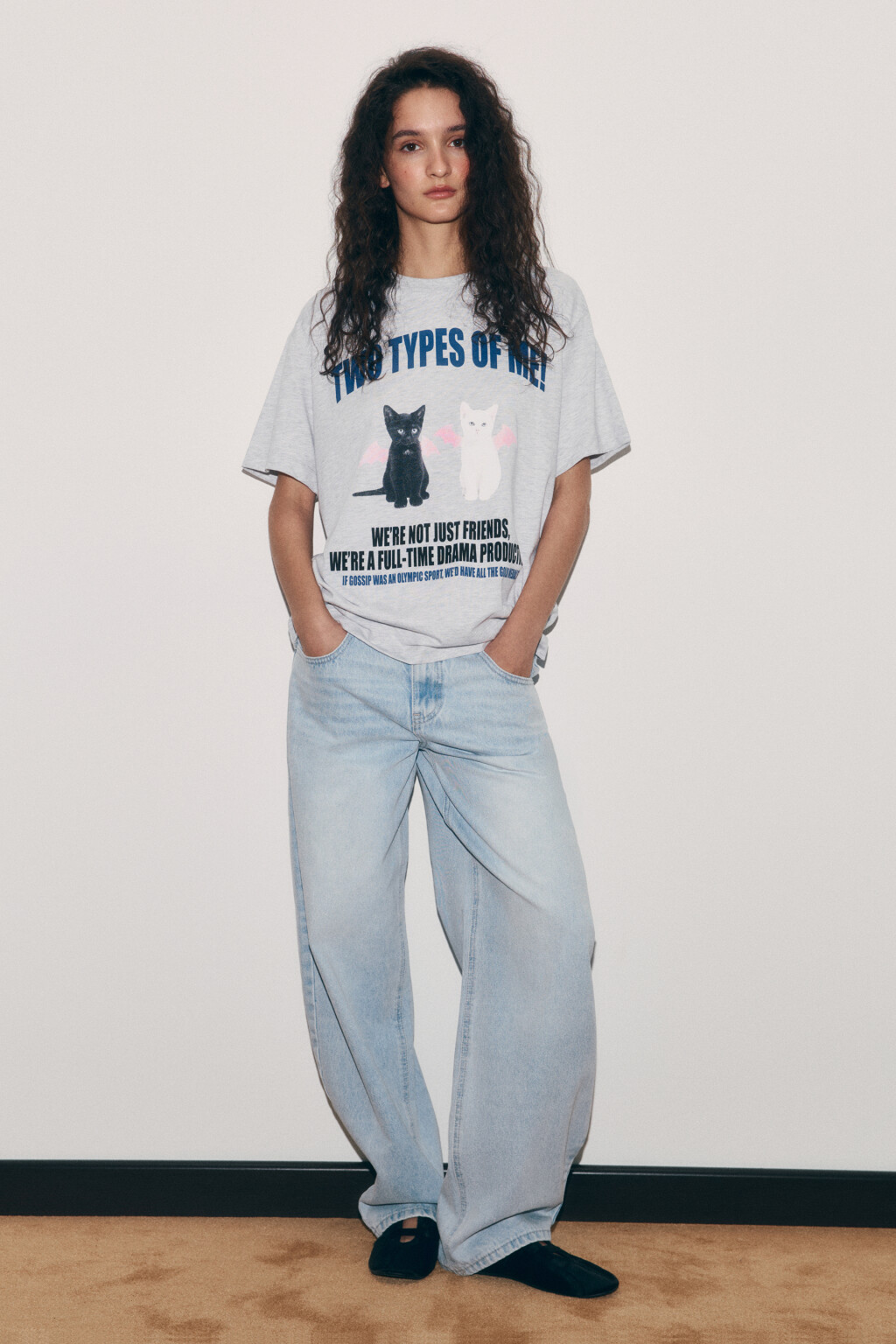 Футболка хлопковая oversize с принтом - цвет серый - 5