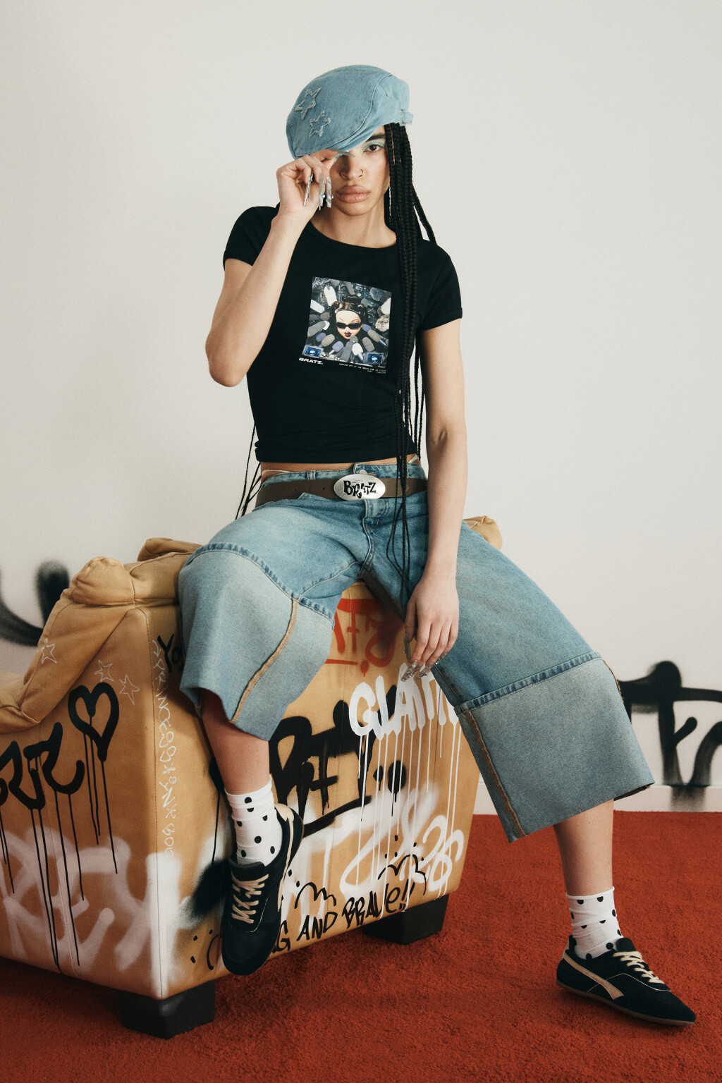 Футболка облегающая вискозная с принтом - цвет черный - 1