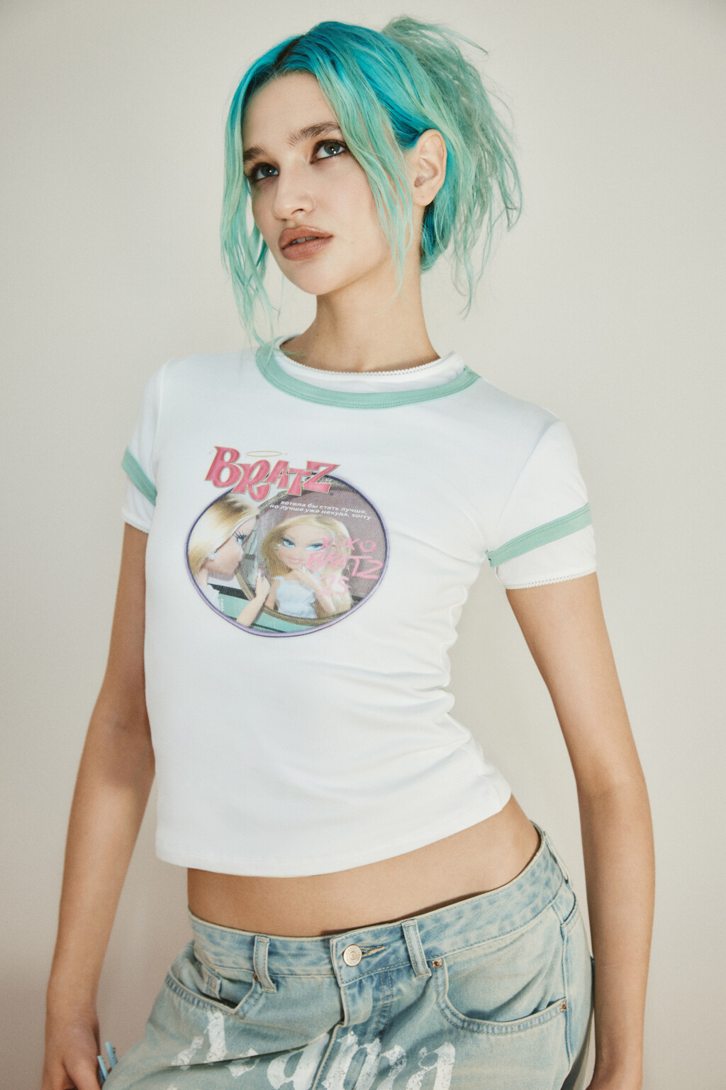 Футболка облегающая вискозная с принтом - цвет белый - 1