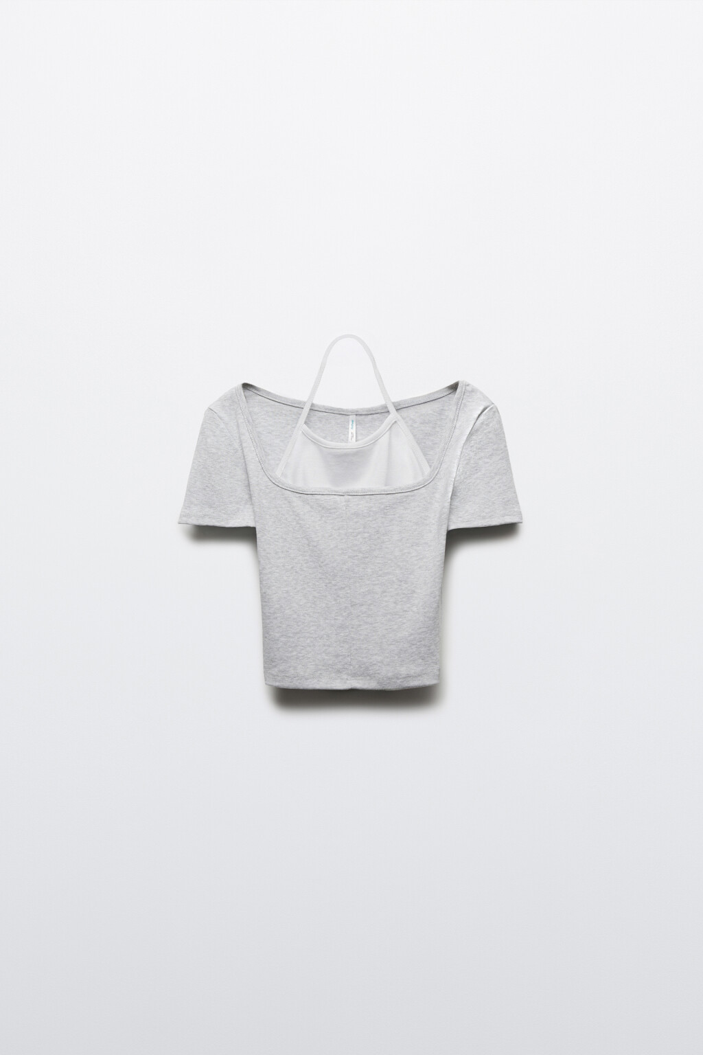Футболка облегающая укороченная с имитацией топа - цвет серый - 1