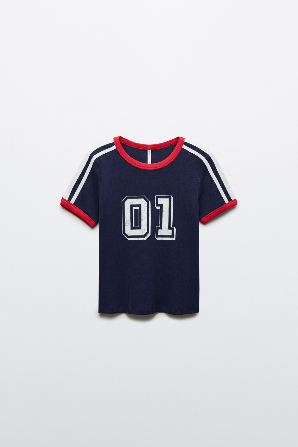 Футболка укороченная с принтом и лампасами - цвет синий - 7